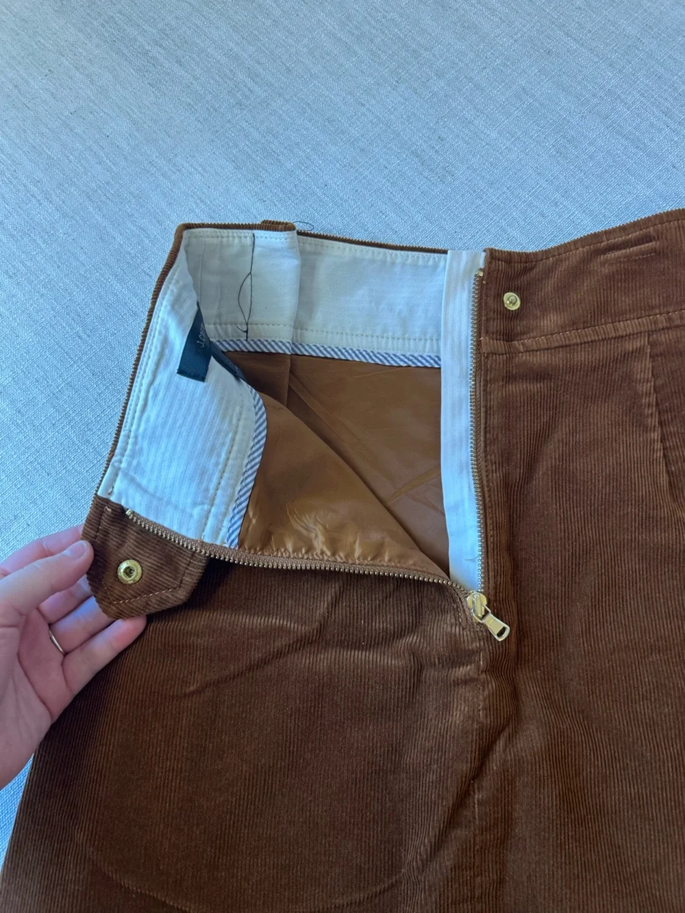 J. Crew Men's Corduroy Pants in Chestnut Brown with Brass Accent